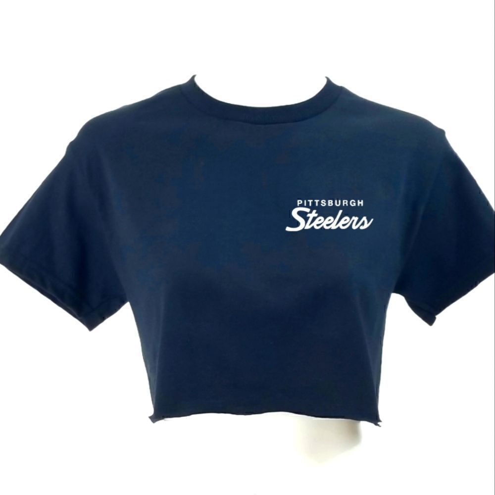 Pittsburgh Steelers Double Script Retro Logo NFL "Cropped" Crop Top Football Tee